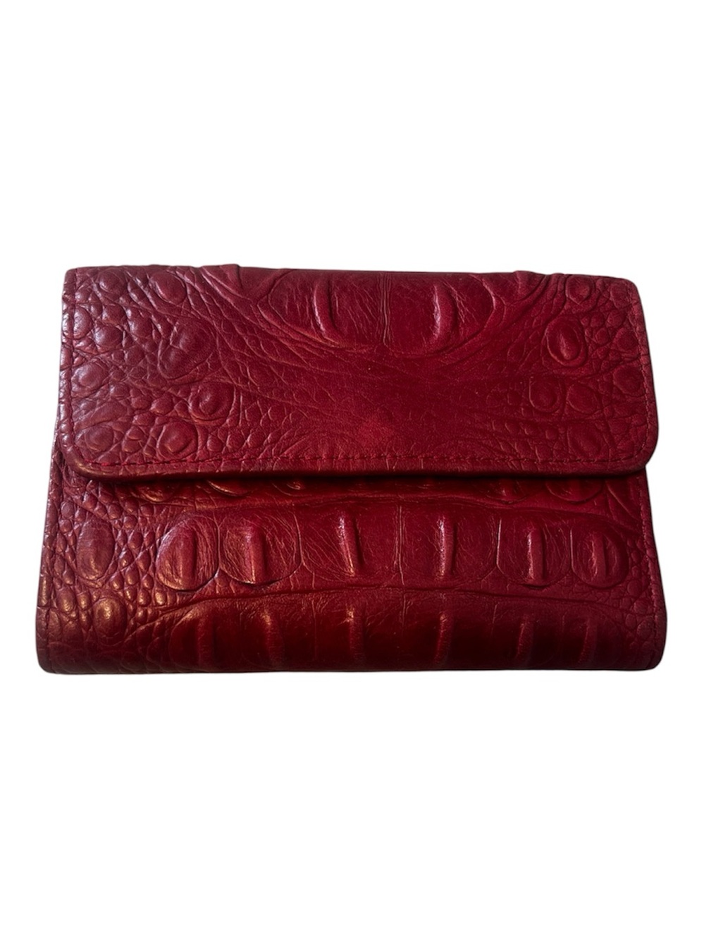 Stone Mountain Leather Red Croc-Embossed Trifold Wallet